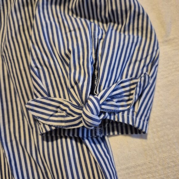 Crewcuts girls size 6-7 blue and white striped blouse bow on cuff, NWT - Picture 2 of 5